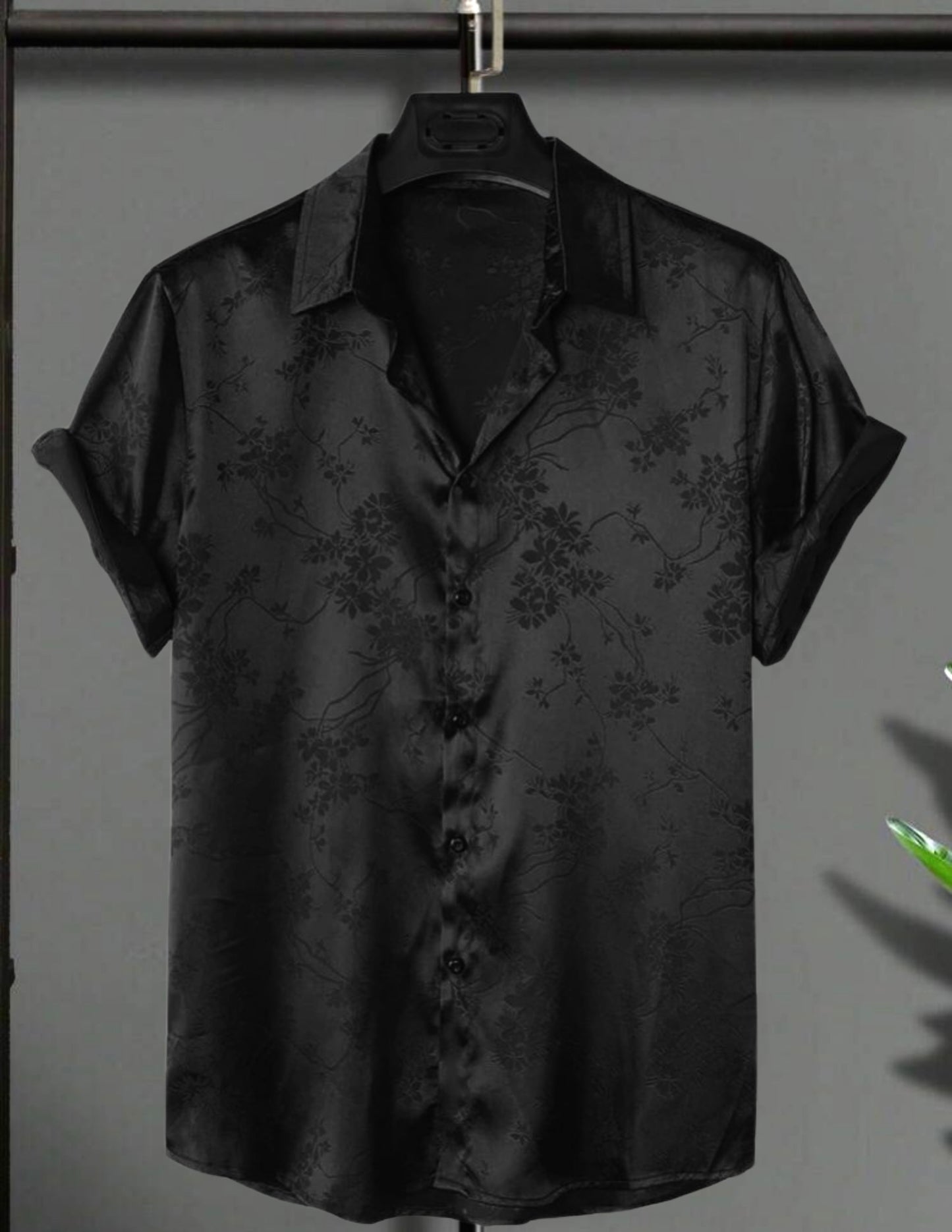 Camisa Floral Jacquard de Satén