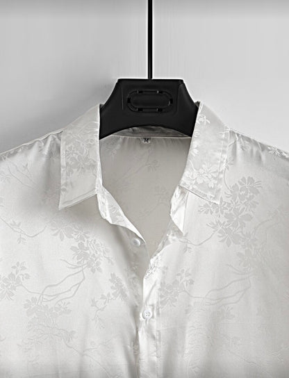 Camisa Floral Jacquard de Satén