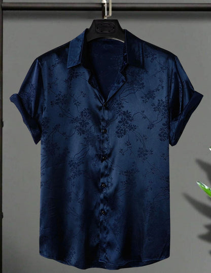 Camisa Floral Jacquard de Satén