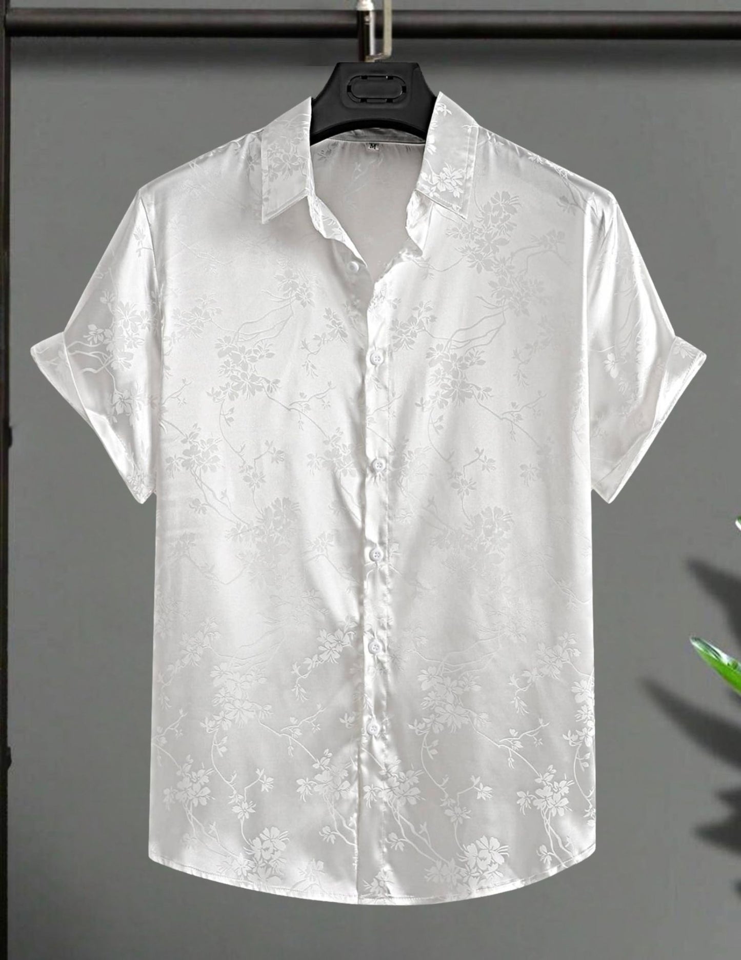 Camisa Floral Jacquard de Satén
