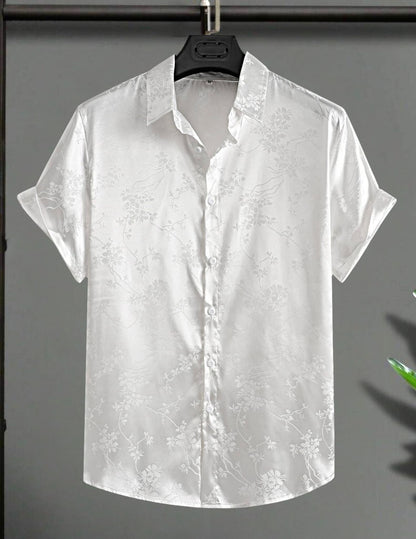 Camisa Floral Jacquard de Satén