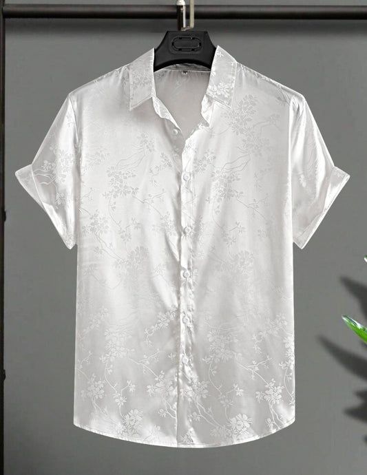 Camisa Floral Jacquard de Satén