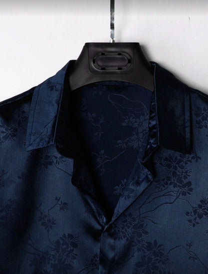 Camisa Floral Jacquard de Satén