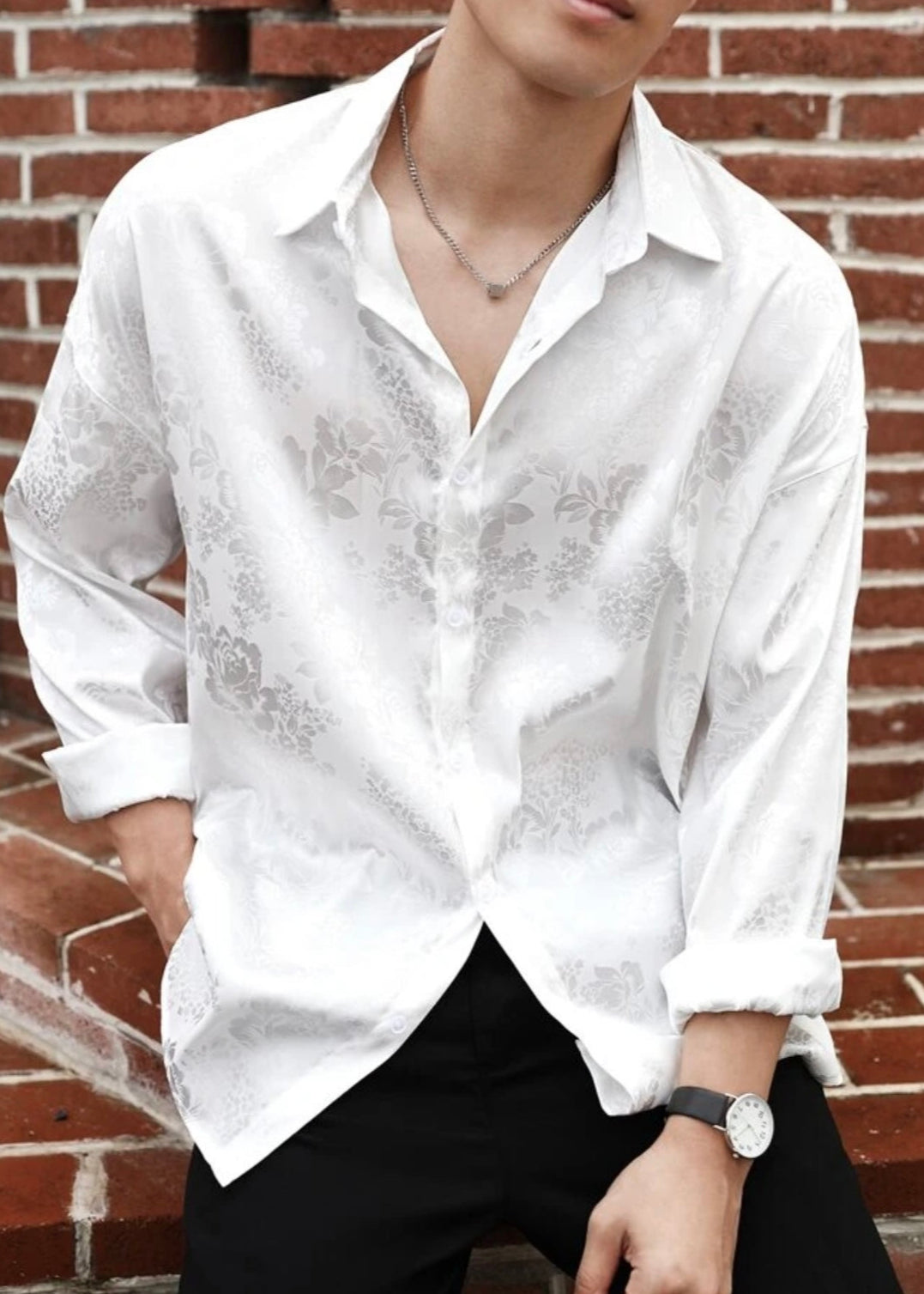 Oversize Camisa Hype Jacquard floral