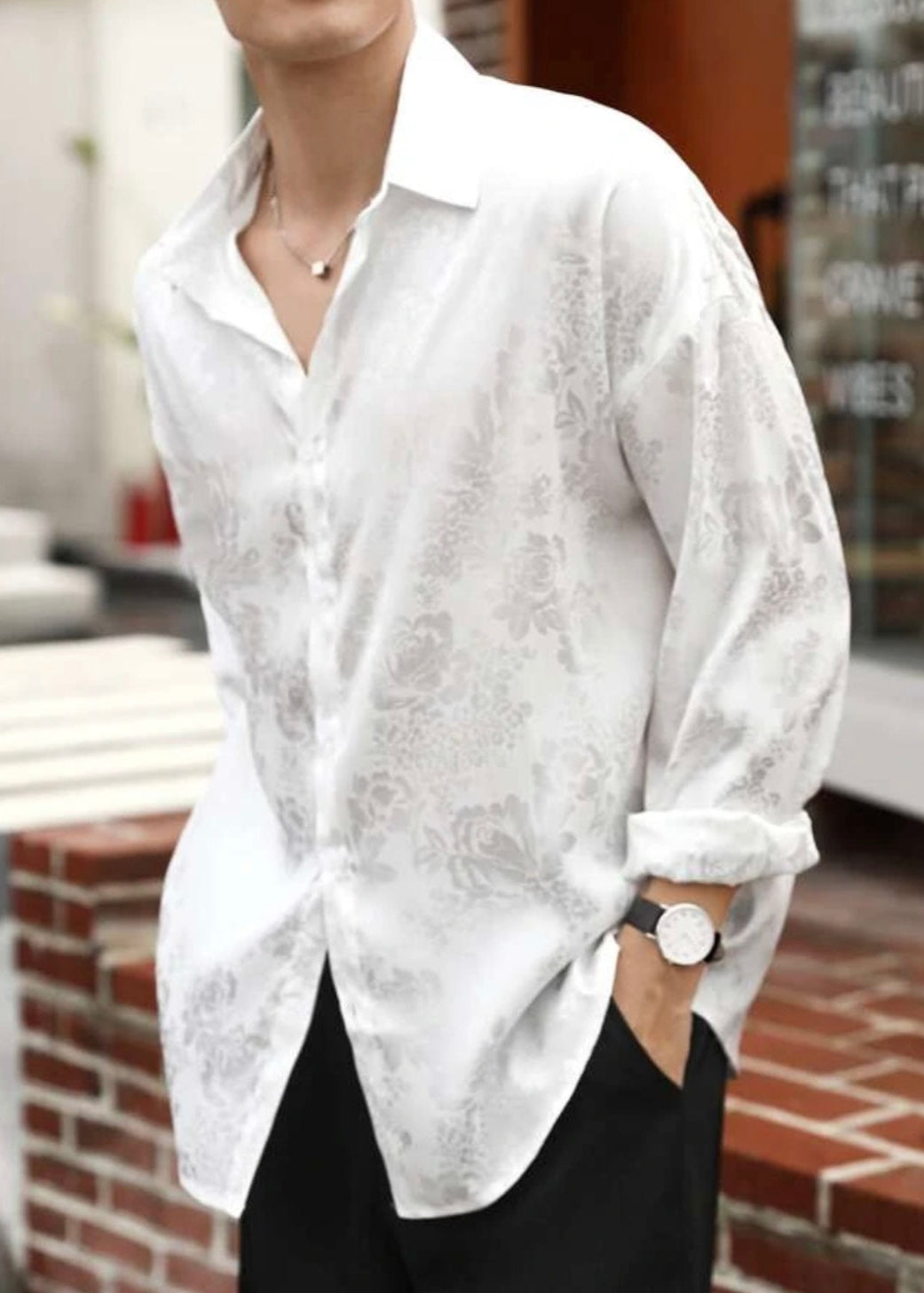 Oversize Camisa Hype Jacquard floral