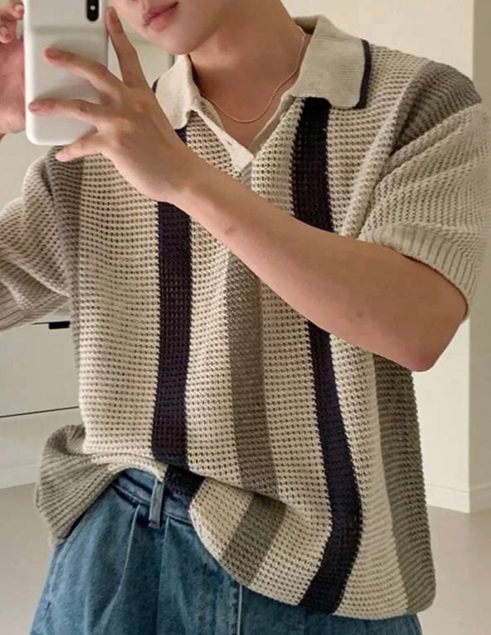 Camisa Suelta de Punto enmallado