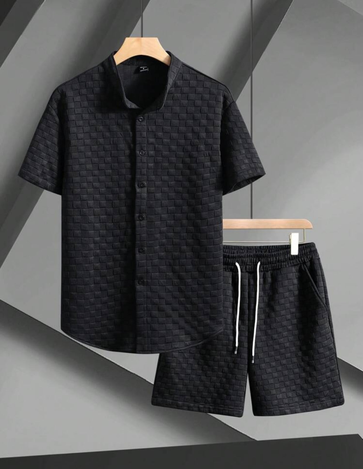 Conjunto Camisa + Short con Textura Sólida