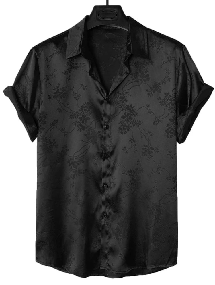 Camisa Floral Jacquard de Satén