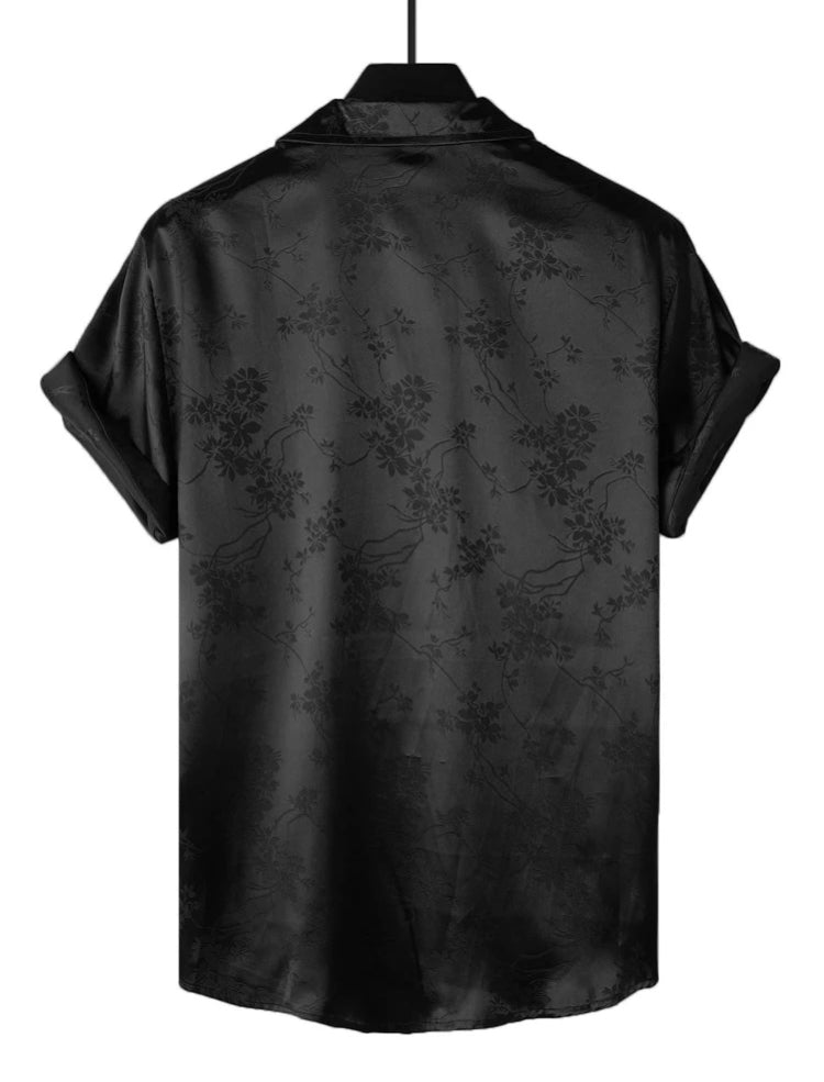 Camisa Floral Jacquard de Satén