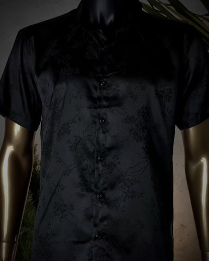 Camisa Floral Jacquard de Satén